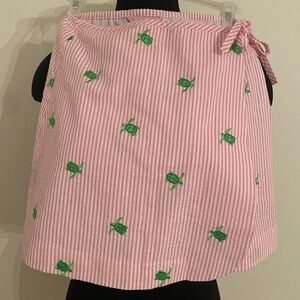 Lilly Pulitzer Girls Pink Stripe Seersucker Embroidered Dixie Wrap Skirt 10 NWT